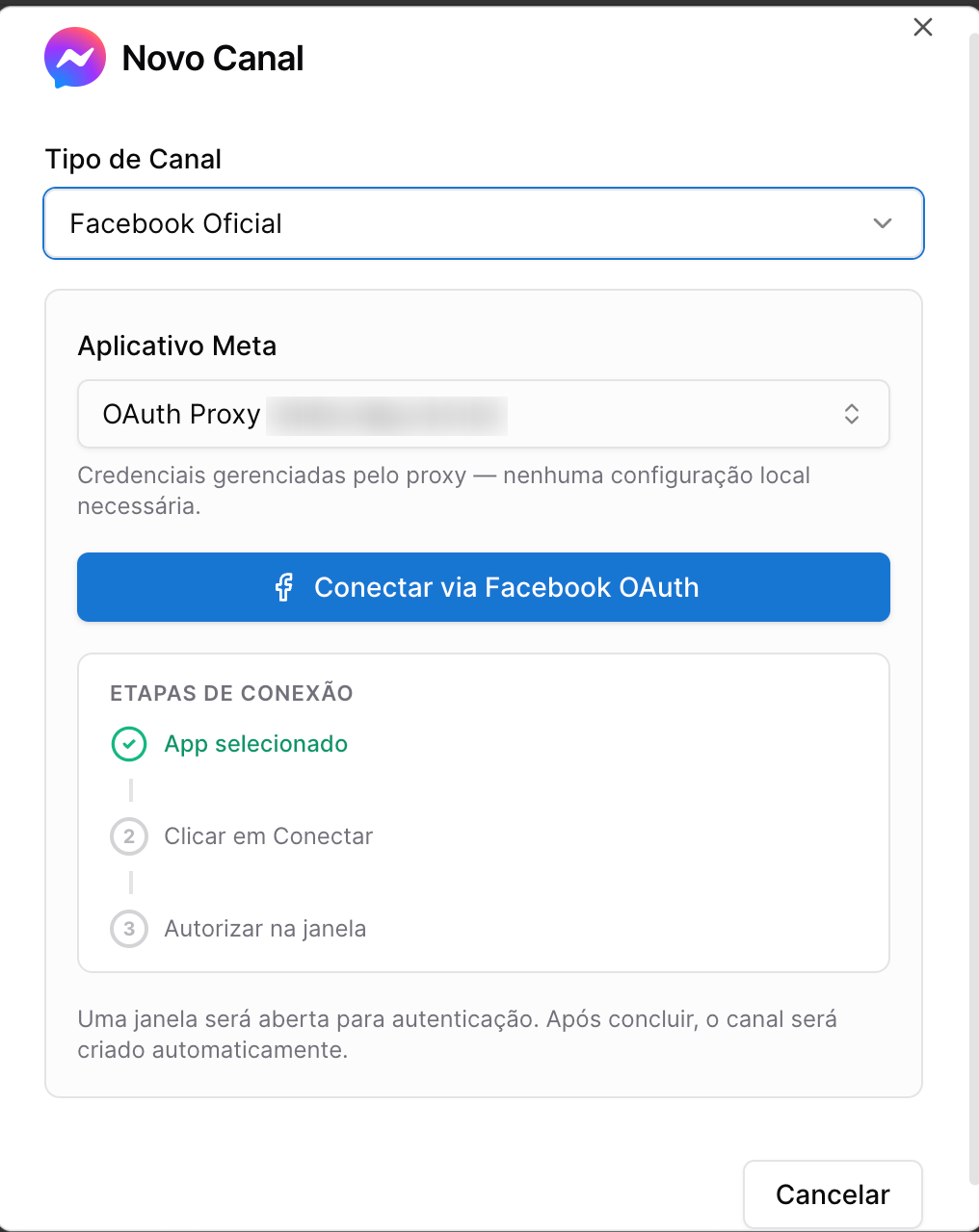 Central de Ajuda - Cobzap - conectar canal facebook messenger